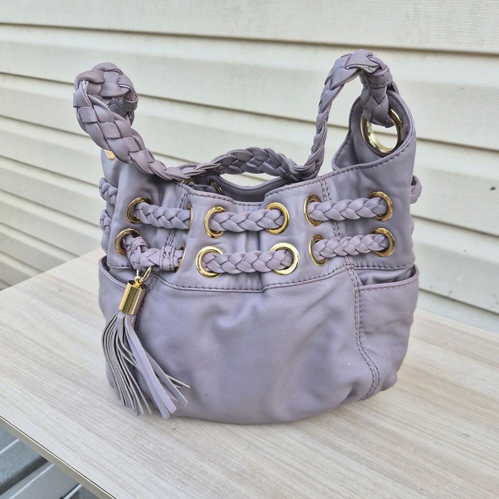 Michael Kors Vintage Lavender Leather Hobo Bag with Braided Straps + Tassel
